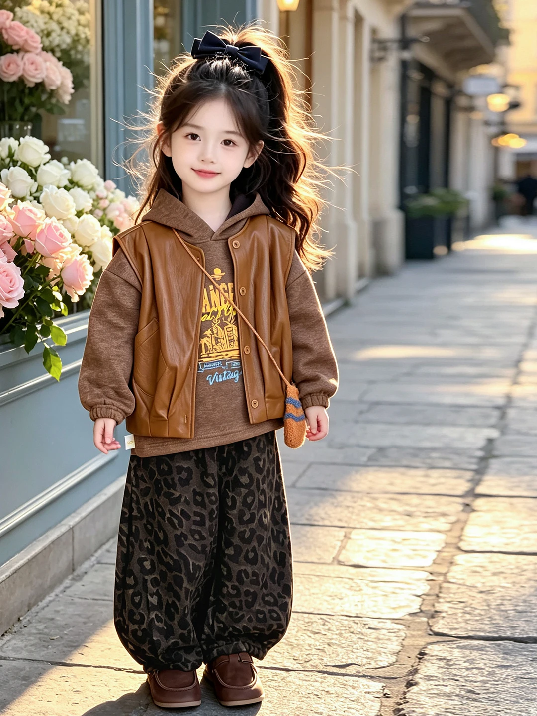 Stylish Girl's Autumn Outfit Leopard Print Pants Hooded Jacket Two-Piece Set Trendy Children's Ensemble New 2026 Online Exclu...