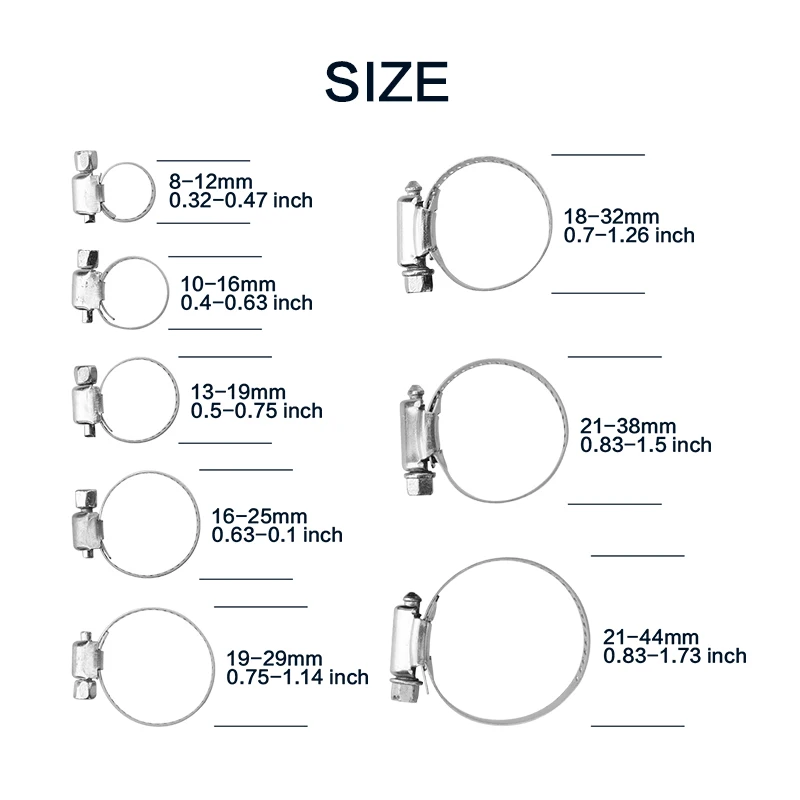 54-73pcs Stainless Steel Hose Clamp Assortment Kit, Adjustable 1/4''- 1-3/4'' (6-44mm) Worm Gear Metal Fuel Line Clamp  for Plum