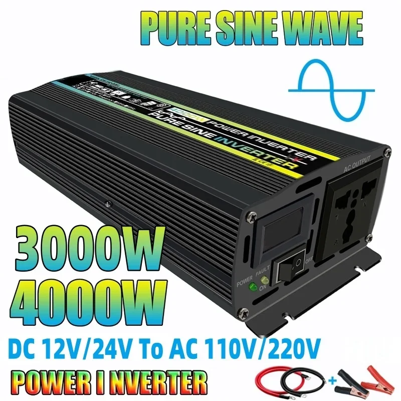 

3000W/4000W Pure Sine Wave Power Inverter DC 12V/24V To AC 110V/220V Car Inverter For Solar Panel/Home/Outdoor