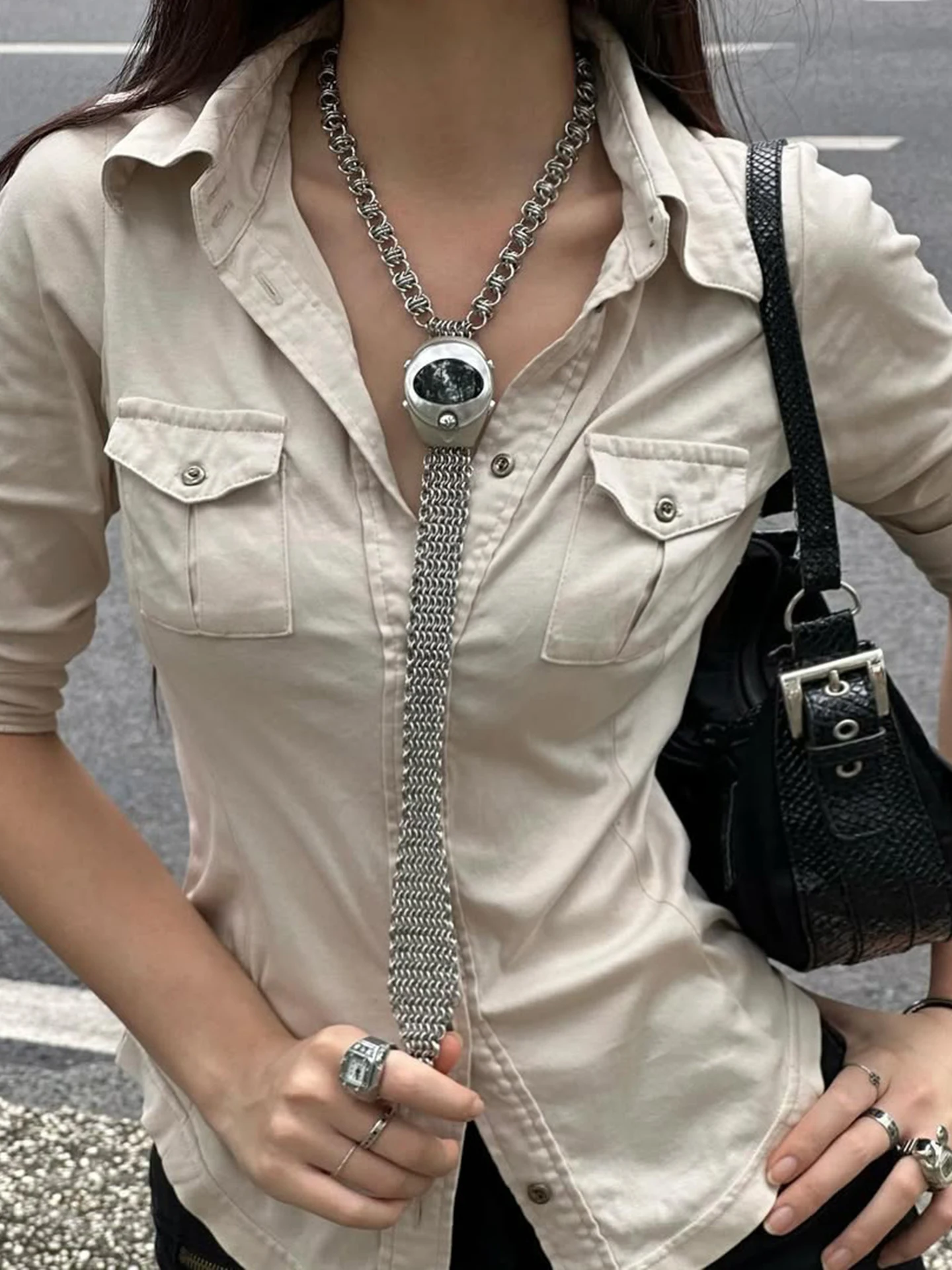 ملابس عمل نسائية ذات لون نقي من irt بأزرار Sle Kit Five Sve Street Sle مزيج من القطن كاجوال Faion