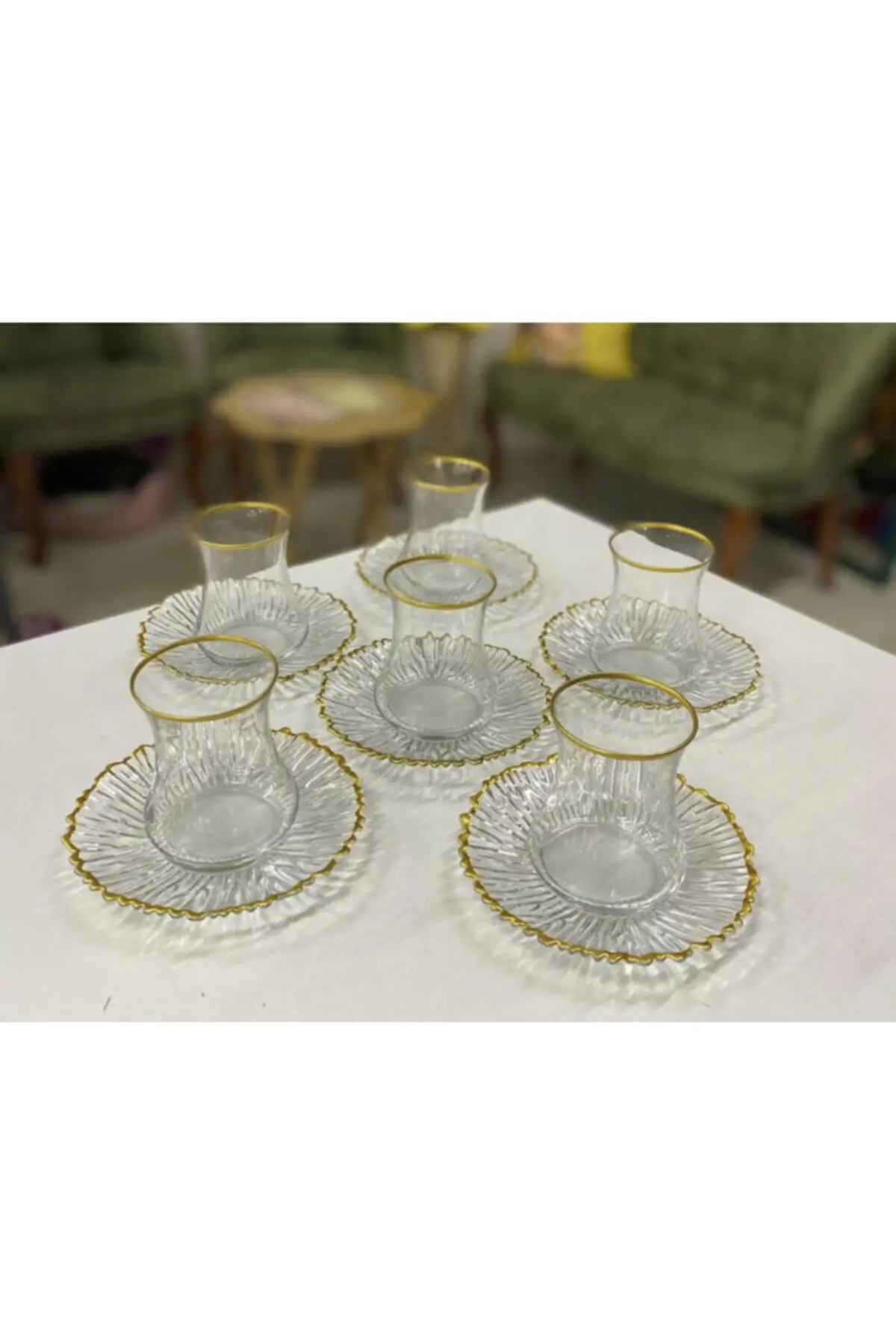 

DOLBOVI 6 Personality Matte Gilded Tea Set Turkish Tea Glass Cup