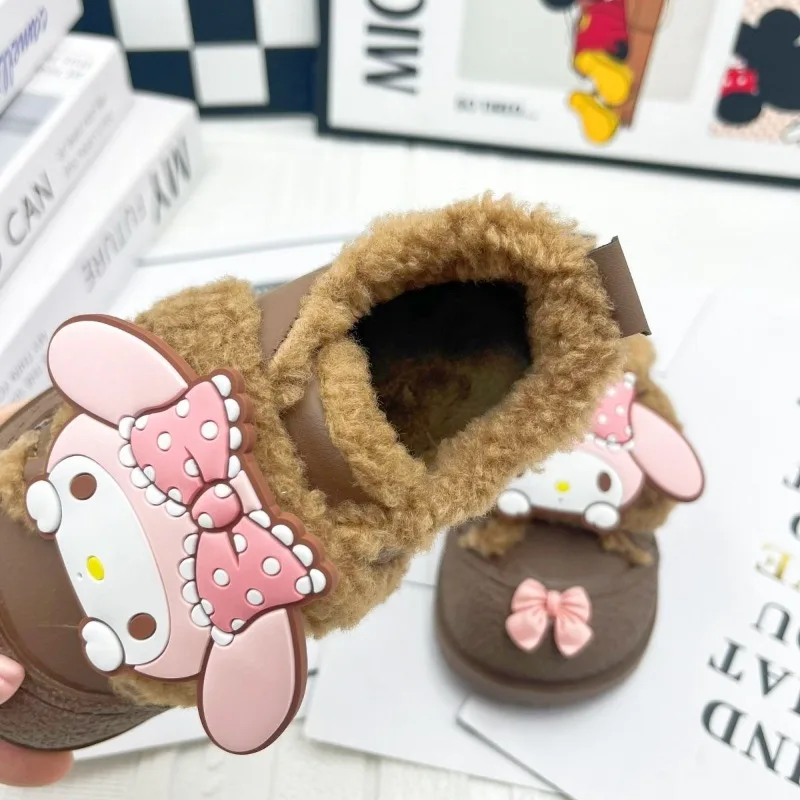 

Kawaii My Melody Sanrio Children Cute Cartoon Plush Warm Shoes Student Comfortable Non Slip Ankle Boots Flat Shoes Gift for Kids