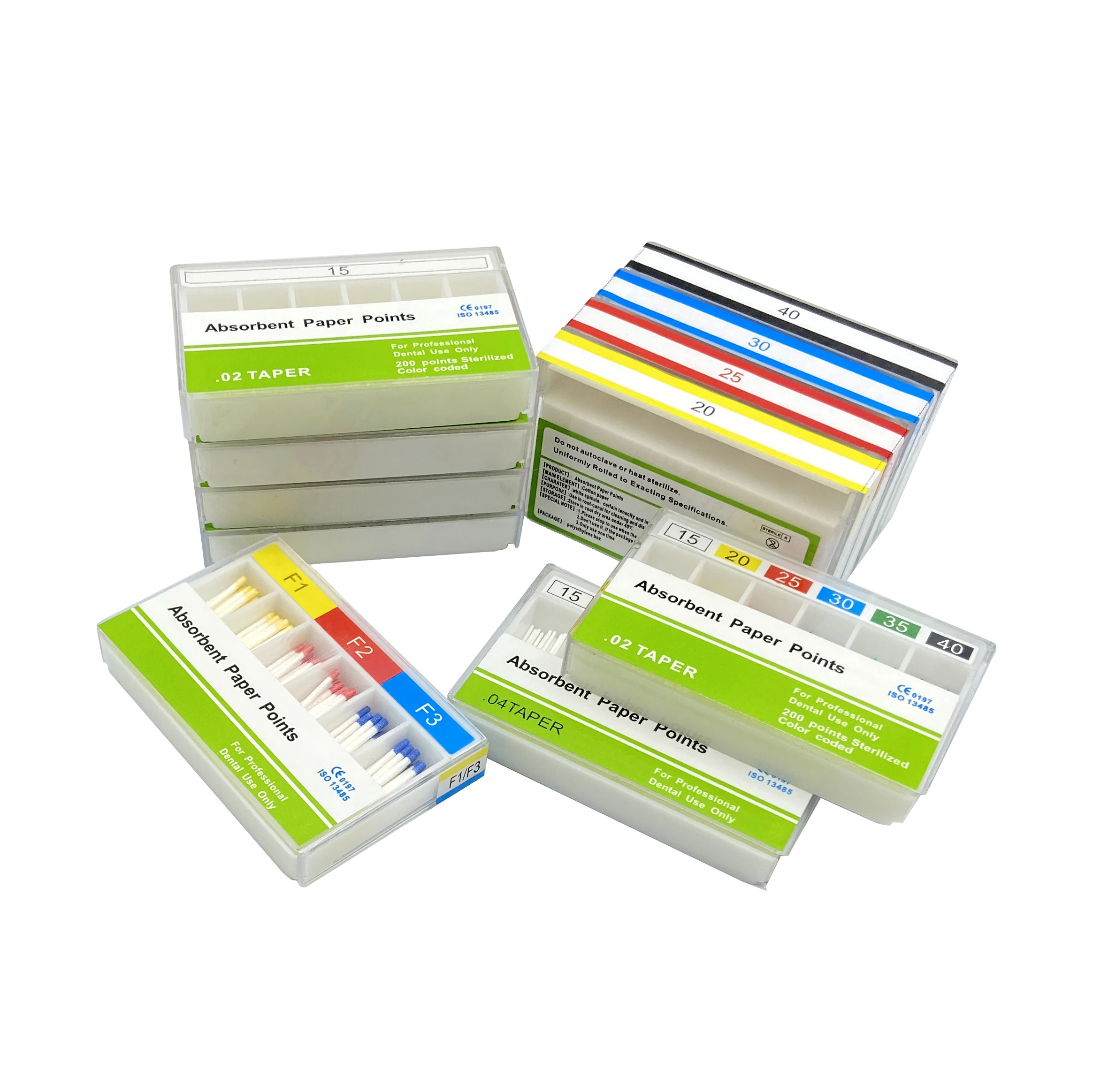 10 Boxes Dental Absorbent Paper Points Root Cancel Endodontics Cotton Fiber Tips Dental Material Taper 02 04 06 15-40 F1-F3