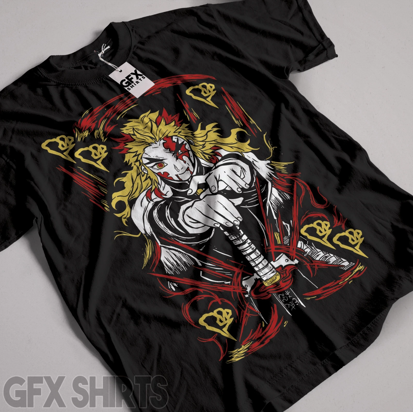 Camiseta de Manga Corta para Hombre, Diseño Kyojuro Rengoku, Demon Slayer, Anime, Kimetsu No Yaiba, Éxito de Ventas de Año Nuevo