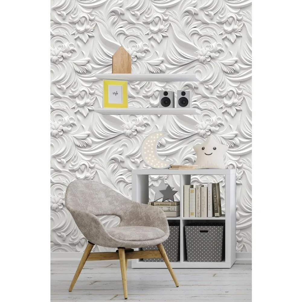 ورق جدران قابل للتقشير واللصق بالزهور البيضاء - فينيل قابل للإزالة للمستأجرين، مثالي للحمامات والمساحات الصغيرة