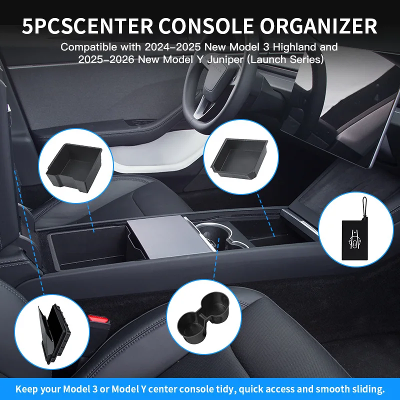 24/25/26 pour Tesla nouvelle Version modèle Y/3 boîte d'accoudoir de commande centrale boîte de rangement couvercle de clé Tesla stockage de fournitures intérieures de voiture