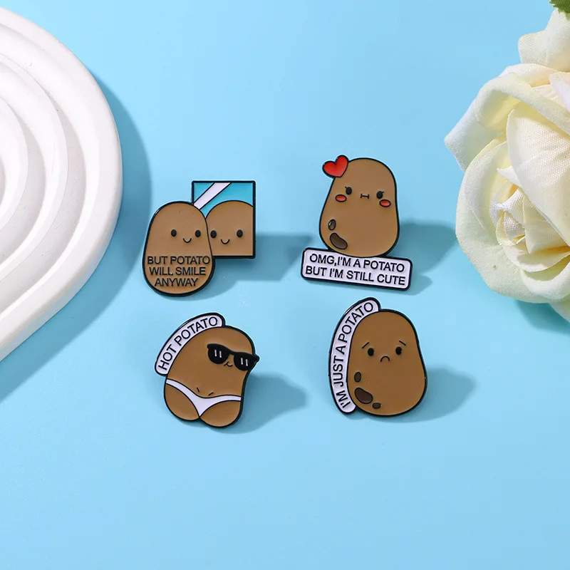 Cute Potato Metal Brooch Wronged Potato Omg Love Hot Bikini Potato Always Smile Vegetable Creative Badge Punk Lapel Pins Jewelry