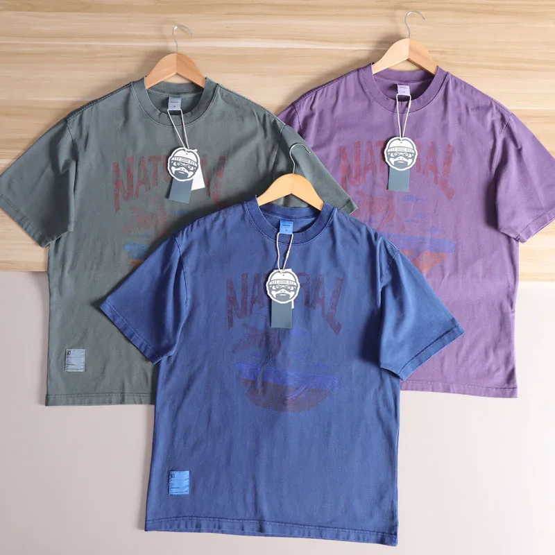 

Retro American Waed ort Sve T-irt Men's Loose Casual Large Size Summer Top Creative Fun Print Modern Sle Cotton