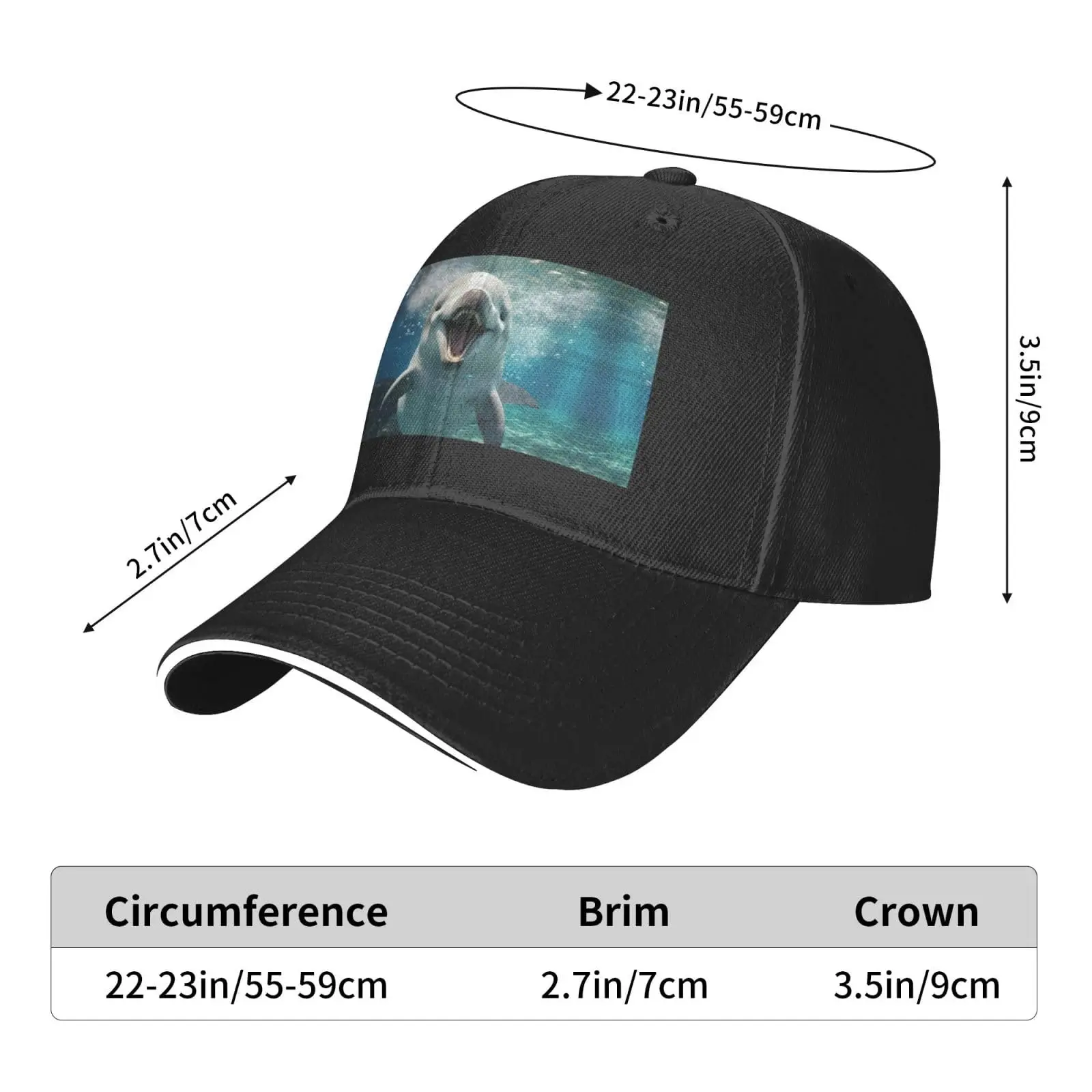 Funny Animal Dolphin Print Casual Sandwich Baseball Caps, Adjustable Men's and Women's Trucker Hat, Classic Hats