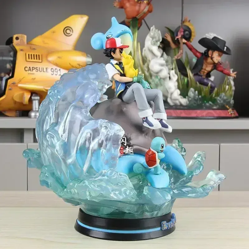 Figuras de Pokémon con luz, estatua de Pvc Gk, Ash Ketchum Squirtle, modelo de estatuilla, juguetes de colección de muñecas, 30cm