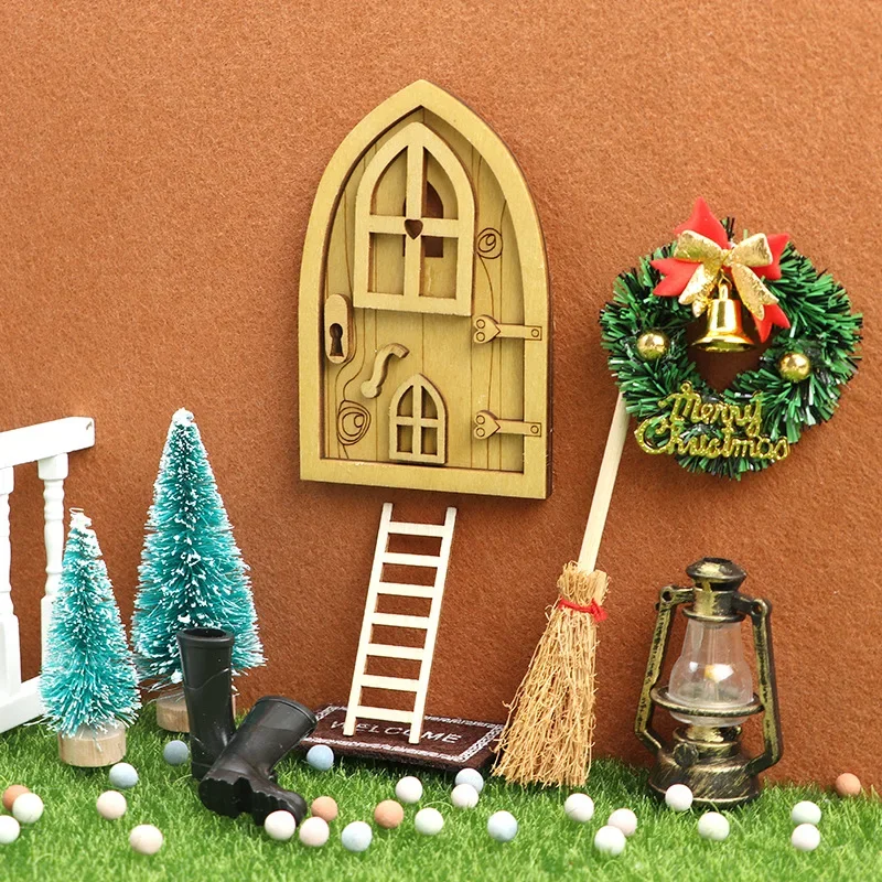 Puppenhaus Miniaturartikel Elf Weihnachtsset Mini Schlitten Weihnachtsbaum Kranz Puppenhaus Outdoor Zubehör Desktop Ornament Spielzeug