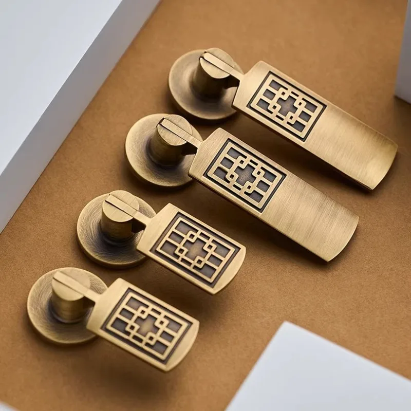 Antique Drawer Cabinet Wardrobe Door Hardware Furniture Copper Cabinet Handle Single Hole New Chinese Style Brass Pendant Handle