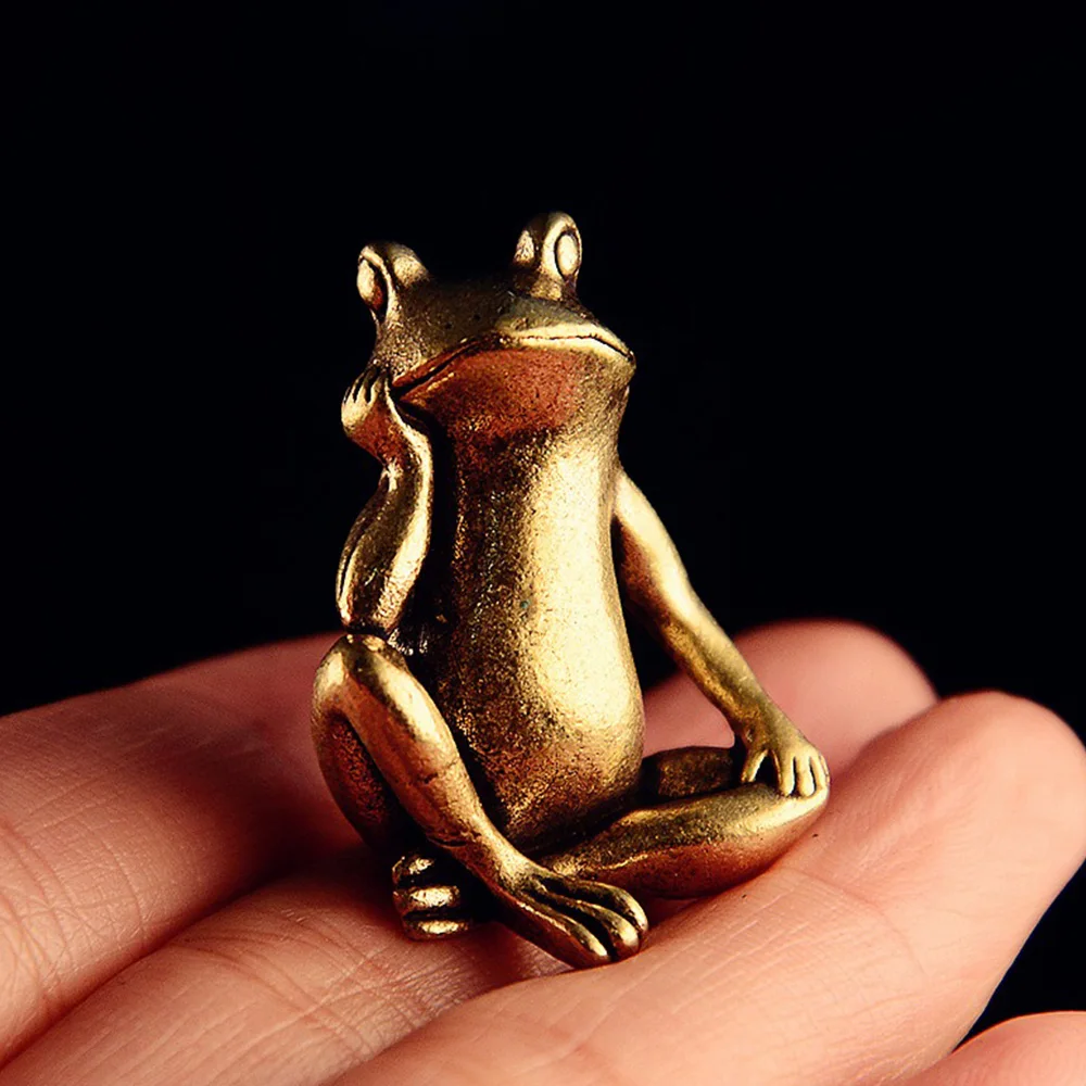 التفكير الضفدع تمثال نحاسي أثاث سطح المكتب الإبداعي الحلي تماثيل صغيرة على شكل حيوانات الحرف المقتنيات هدية ديكور المنزل #4