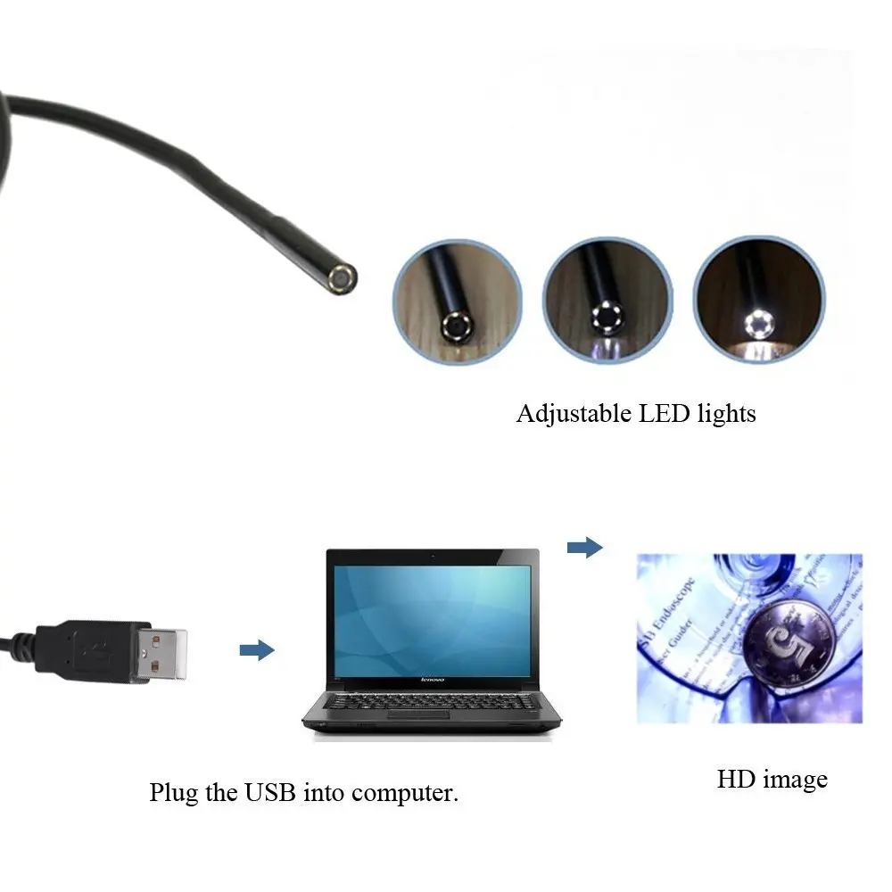 USB Cable Endoscope Camera HD USB Borescope Snake Camera IP67 Waterproof Inspection Camera For PC Windows Macbook