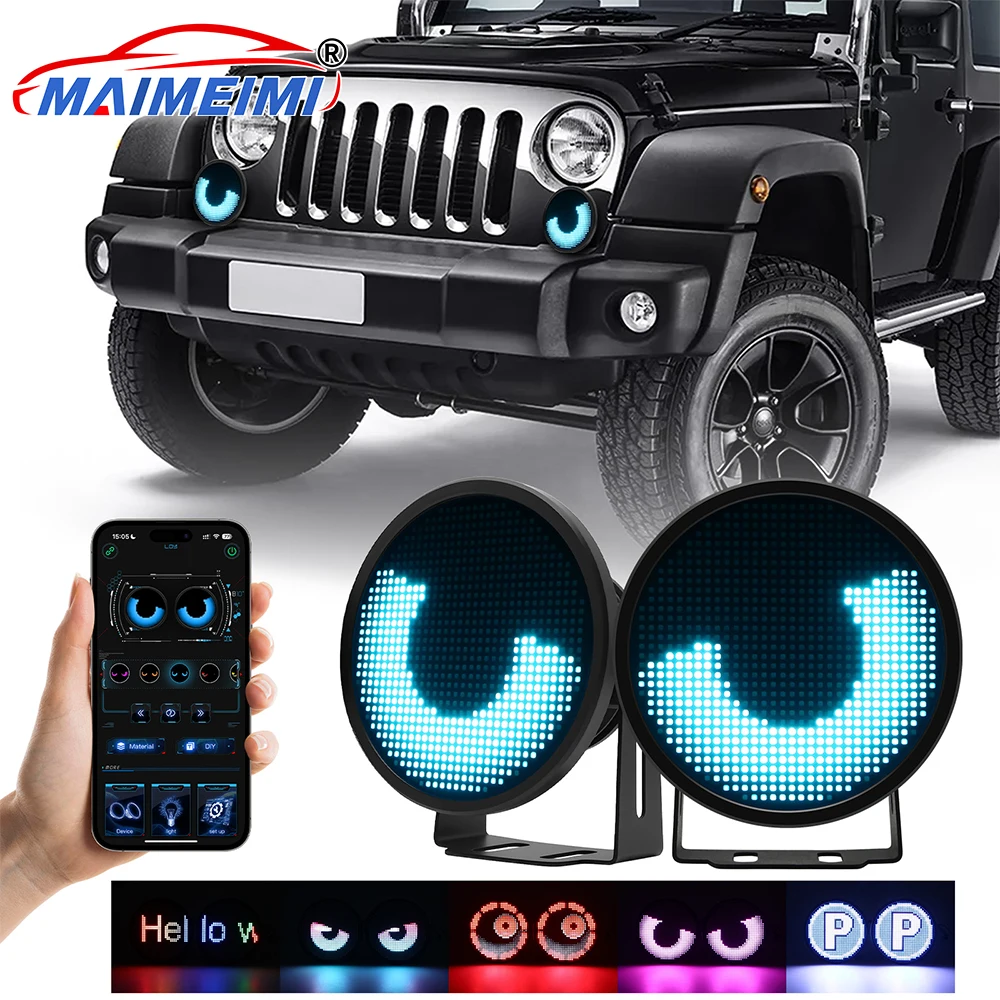 

2pcs APP LED Screen Blink Angel Eyes Fog Light DIY Multimedia Player Dynamic Eye Lights Car Headlamps LED DRL Lamp 12V-24V