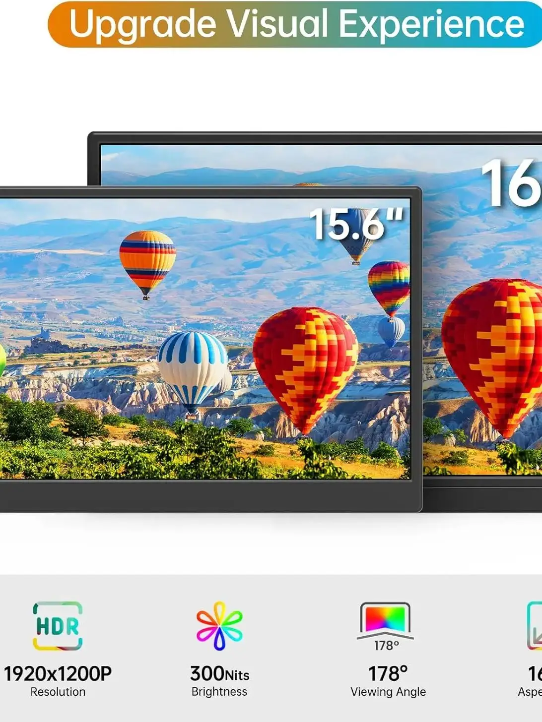 UPERFECT 16" 1200P 120Hz tragbarer Monitor 100% sRGB tragbarer Gaming Monitor mit eingebautem Stand HDR und Freensync externer USB C Travel Screen für Laptop PC Telefon Schalter und PS5