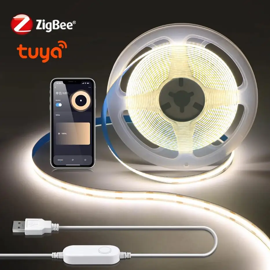 Rybakov ZigBee LED Streifen Smart Tuya COB Lichter USB 5V Dimmbare FOB Band wifi Controller Schlafzimmer Küche Schrank TV zimmer Dekor Alexa Lampe 3