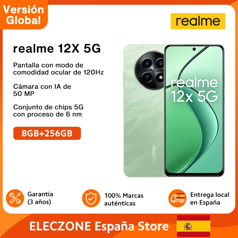 Global Version realme 12X 5G Smartphone 120Hz Eye Comfort Display 50MP AI Camera MTK Dimensity 6100+ 5G 5000mAh(typ) Battery