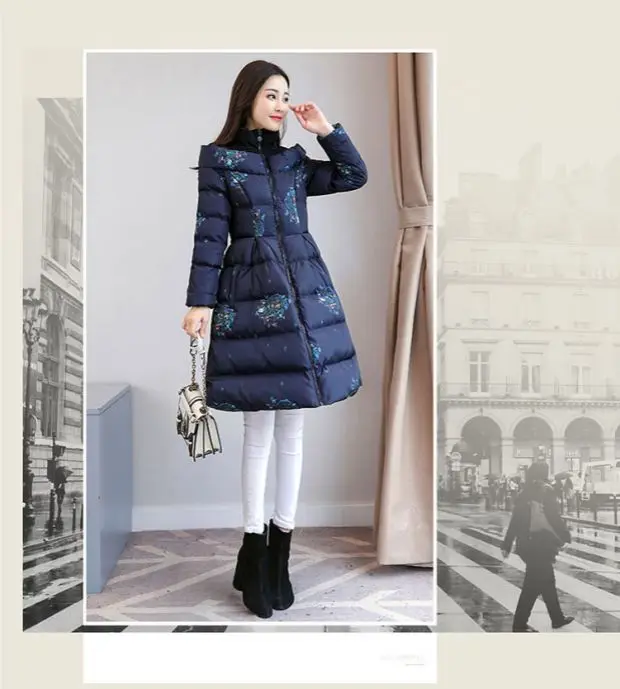 Cotton Jacket Women's Medium Long 2026 Winter New Korean Version Slim Print Thick Cotton Cloak Jacket Female Warm Parka Overcoat