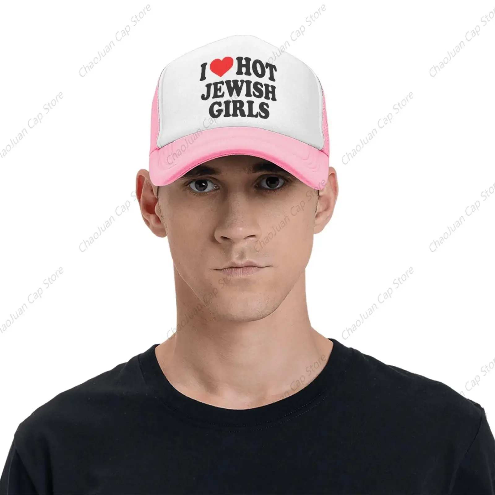 I-Heart-Hot Jewish Girls Trucker Hat for Men Women Humor Funny I-Love-Hot Jewish Girls Hats Mesh Funny Baseball Cap Pink