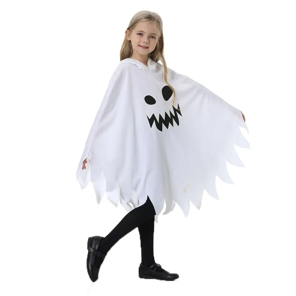 أبيض أسود هالوين زي يتوهج في الظلام شبح الوجه تصميم شبح تأثيري كيب اليقطين البدلة كيب شال