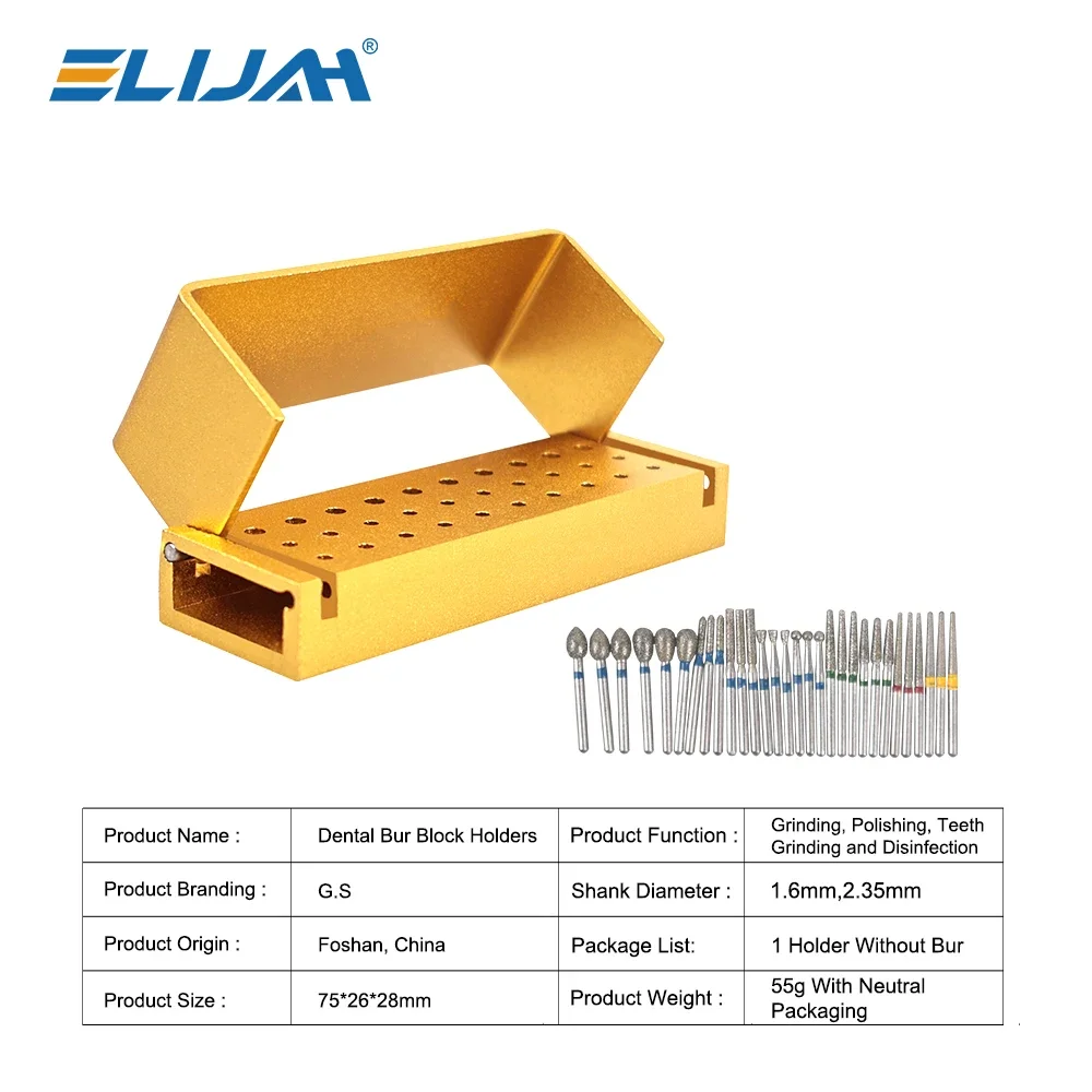 ELIJAH Dental Burs 30 Holes Aluminium Block Dental Bur Drill Sterilization Holder HighLow Speed Handpiece Needles Holder