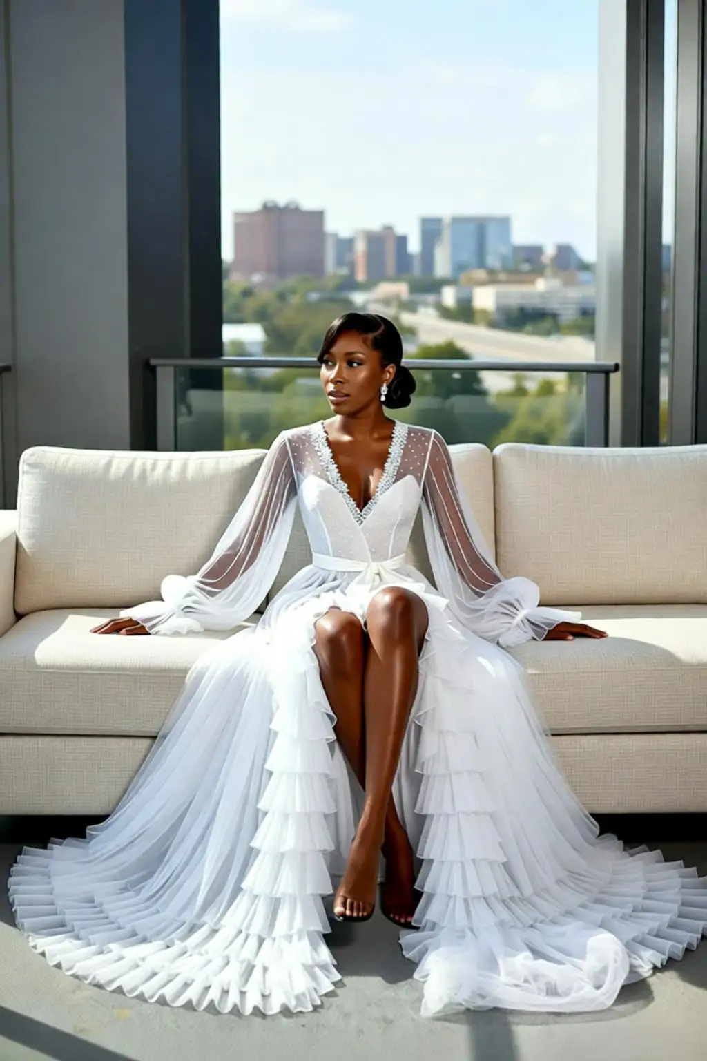 كم طويل الزفاف رداء الدانتيل الكشكشة تول برنس حمام نسائي حفل زفاف ثوب النوم أفريقيا الزفاف دش العباءات حسب الطلب