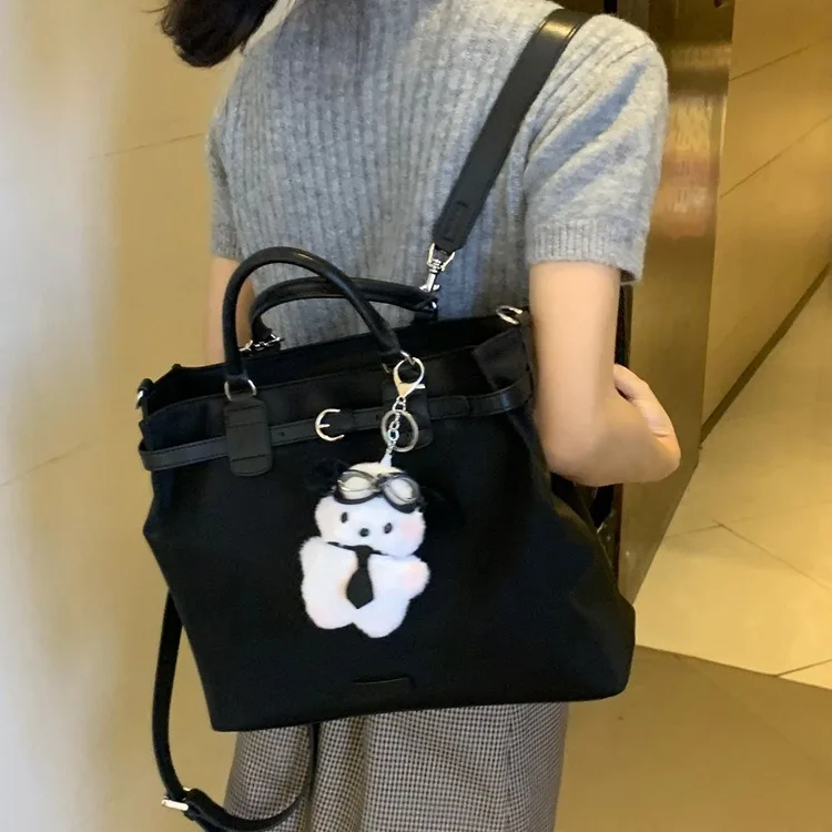 Simple Commuter Nylon Tote Bag Women Large Capacity Hand Briefcase Fashion Wide Strap Crossbody Bag Daily Work Shoulder Purse