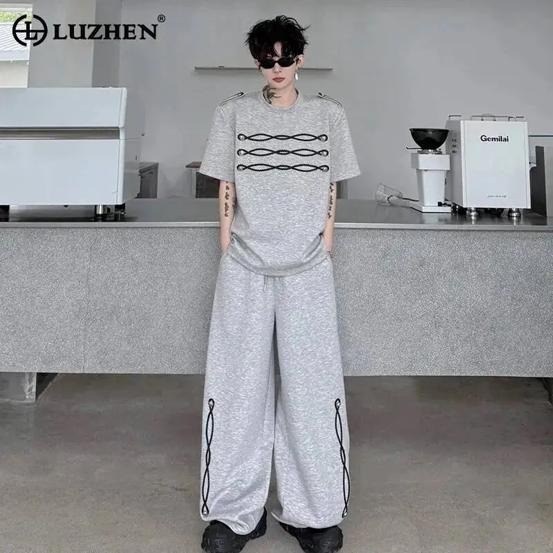 

LUZHEN 2026 Summer Original Line Patchwork Design Short Sleeve T-shirts Men's Loose Straight Casual Pants Two-piece Sets JY6969