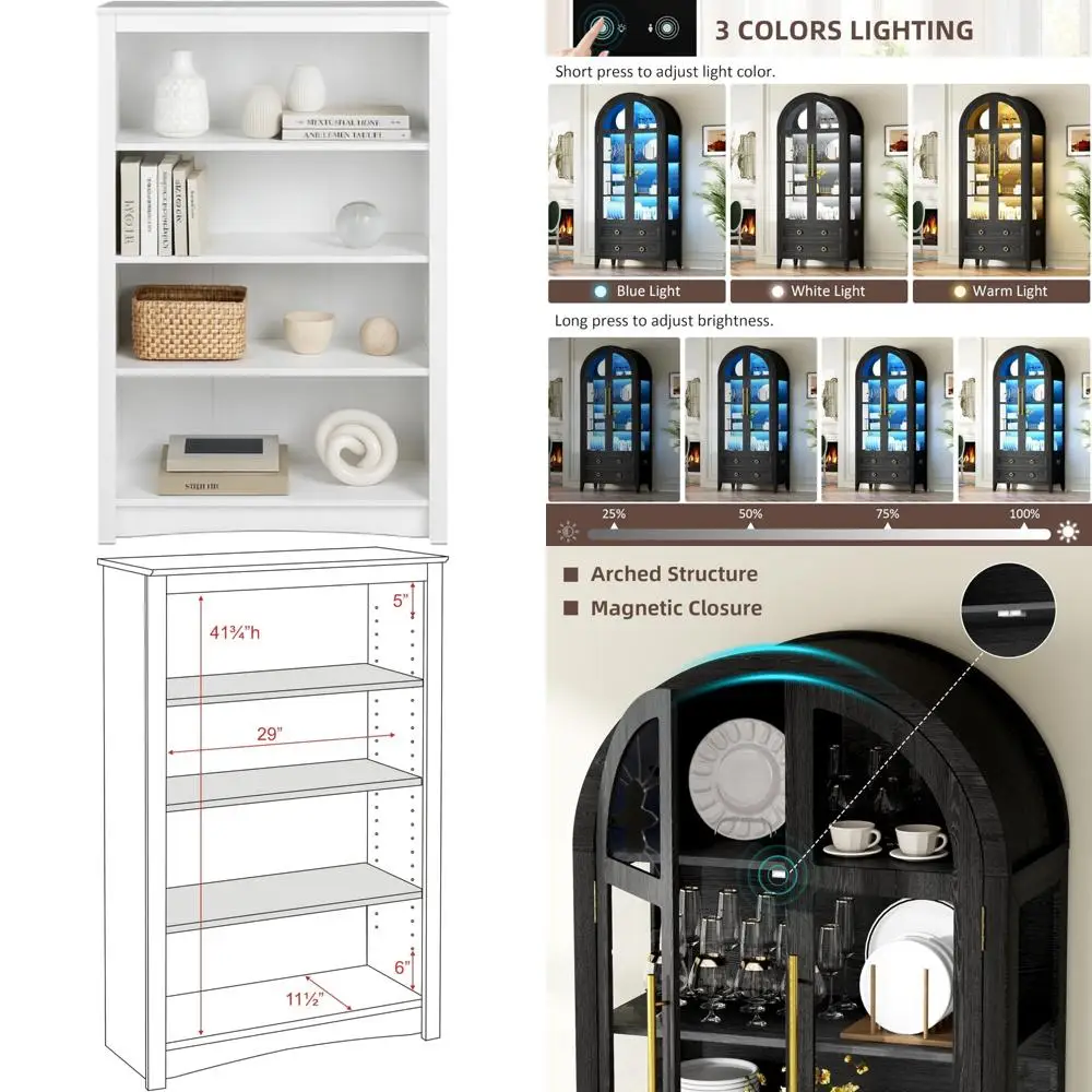 

White Sonoma Style 48-Inch Tall 4-Tier Adjustable Bookshelf with Modern Storage Cabinet