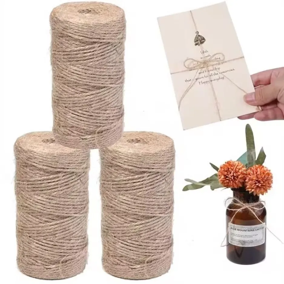 100M Natürliches Vintage Jute-Seil Schnur Bindfaden Juteband DIY Handwerk Geschenkverpackung Jute Hanf Gartendekoration Hochzeits- und Partydekoration – Detail 2