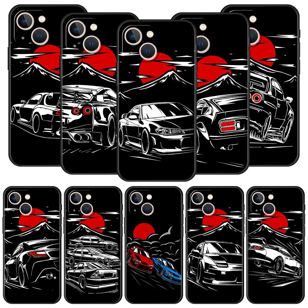 Japan JDM Sports Cars Male Men Funda Phone Cases For iPhone 11 12 13 15 14 Pro Max X XR XS 7 8 Plus SE 2020 Luxury Soft Cover