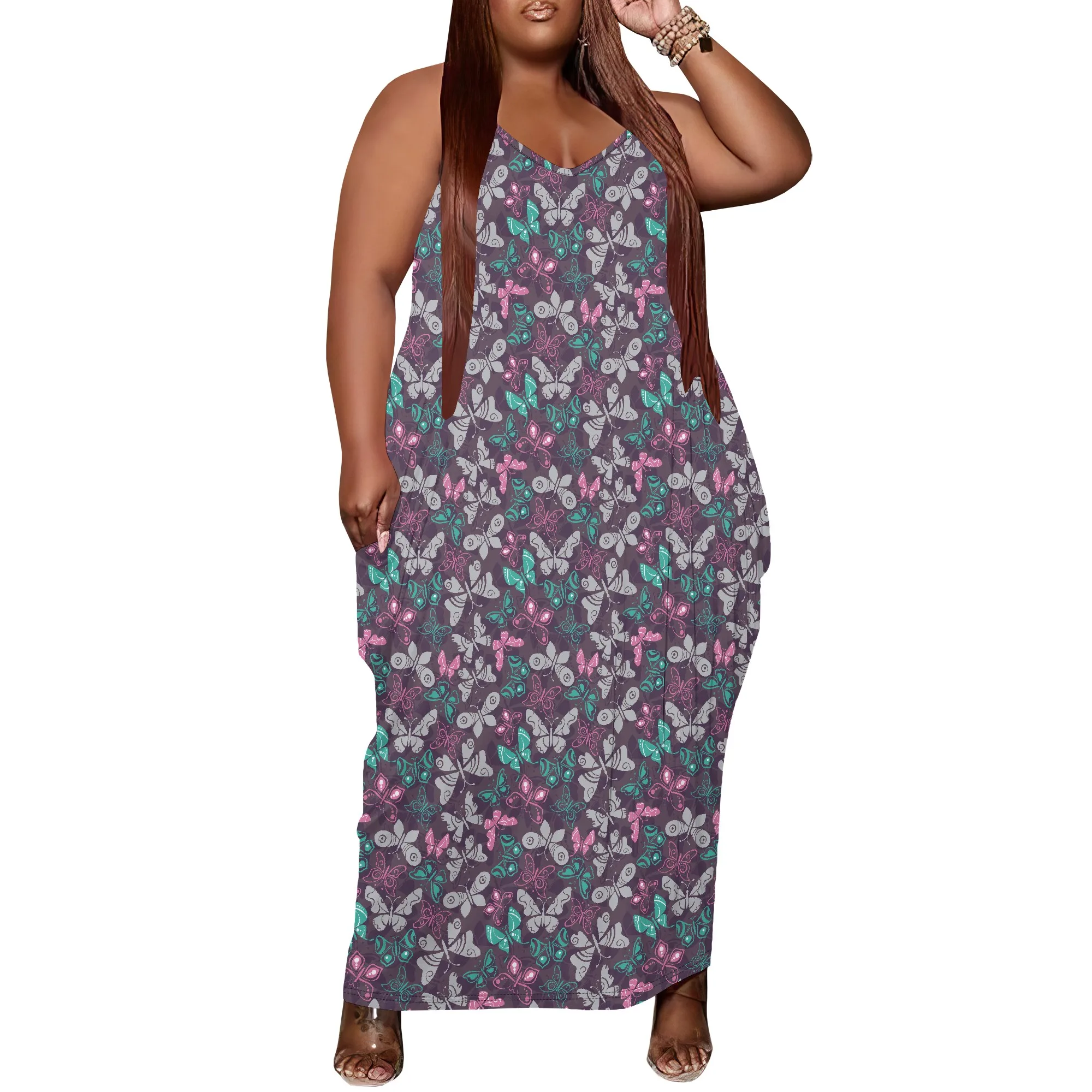 

Women's Plus Size Dress Loose Slip Maxi Dress with Pocket Breathable Rustic Butterfly Print XL-6XL​