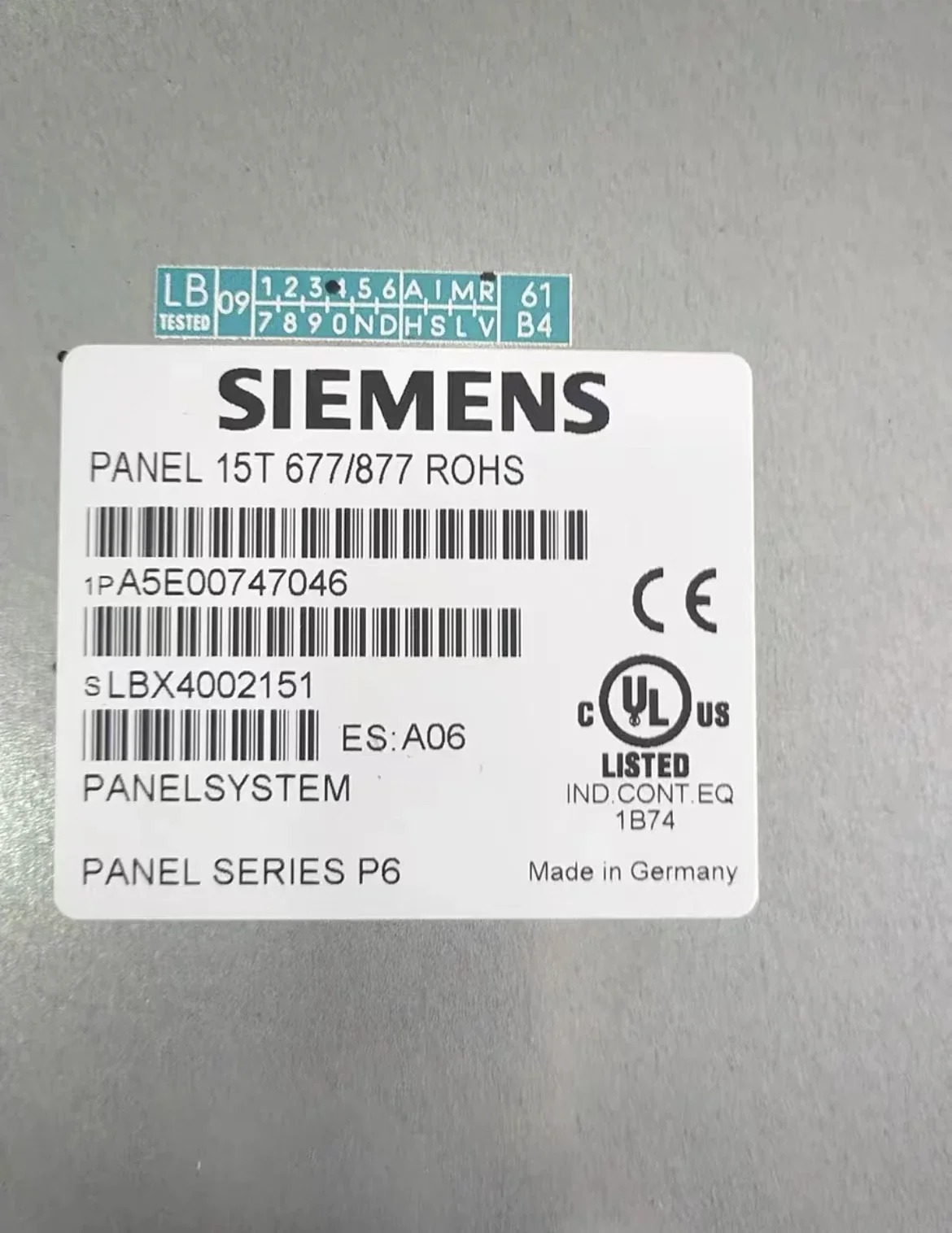 A5E 00747046   Desmontador original usado A5E 00747046   PANEL de pantalla IPC 15T 677/877 ROHS