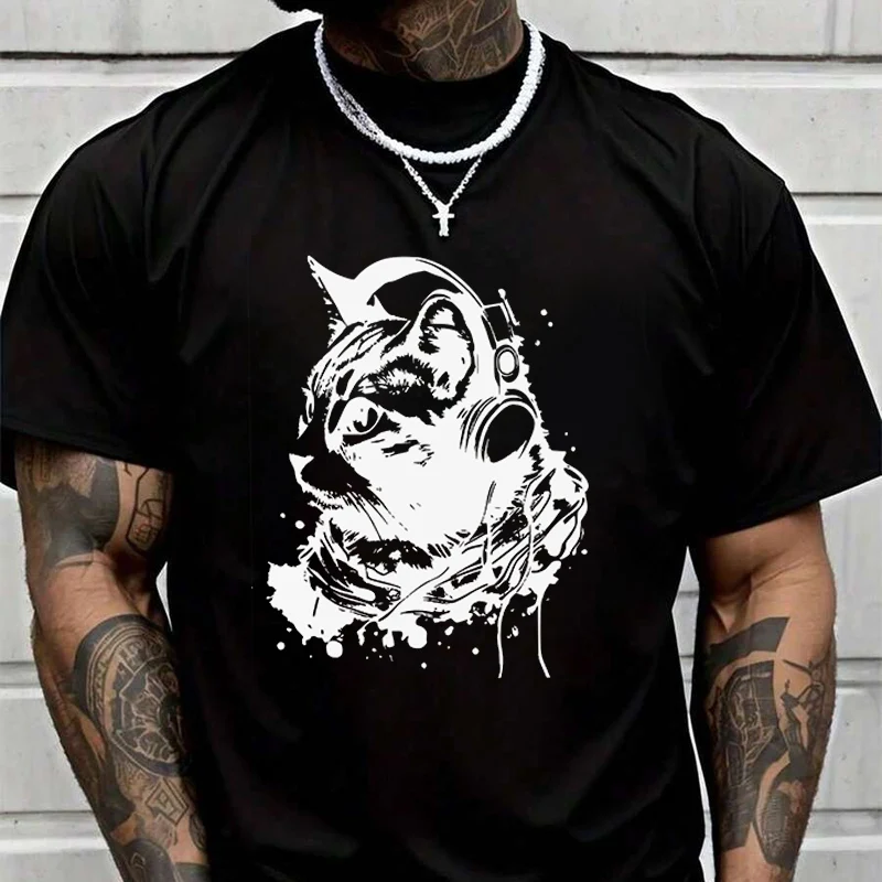 

Gaming Cats Print Men's Fashion T-shirt Casual Trendy Tshirts For Summer Short Sleeve Comfortable Tops
