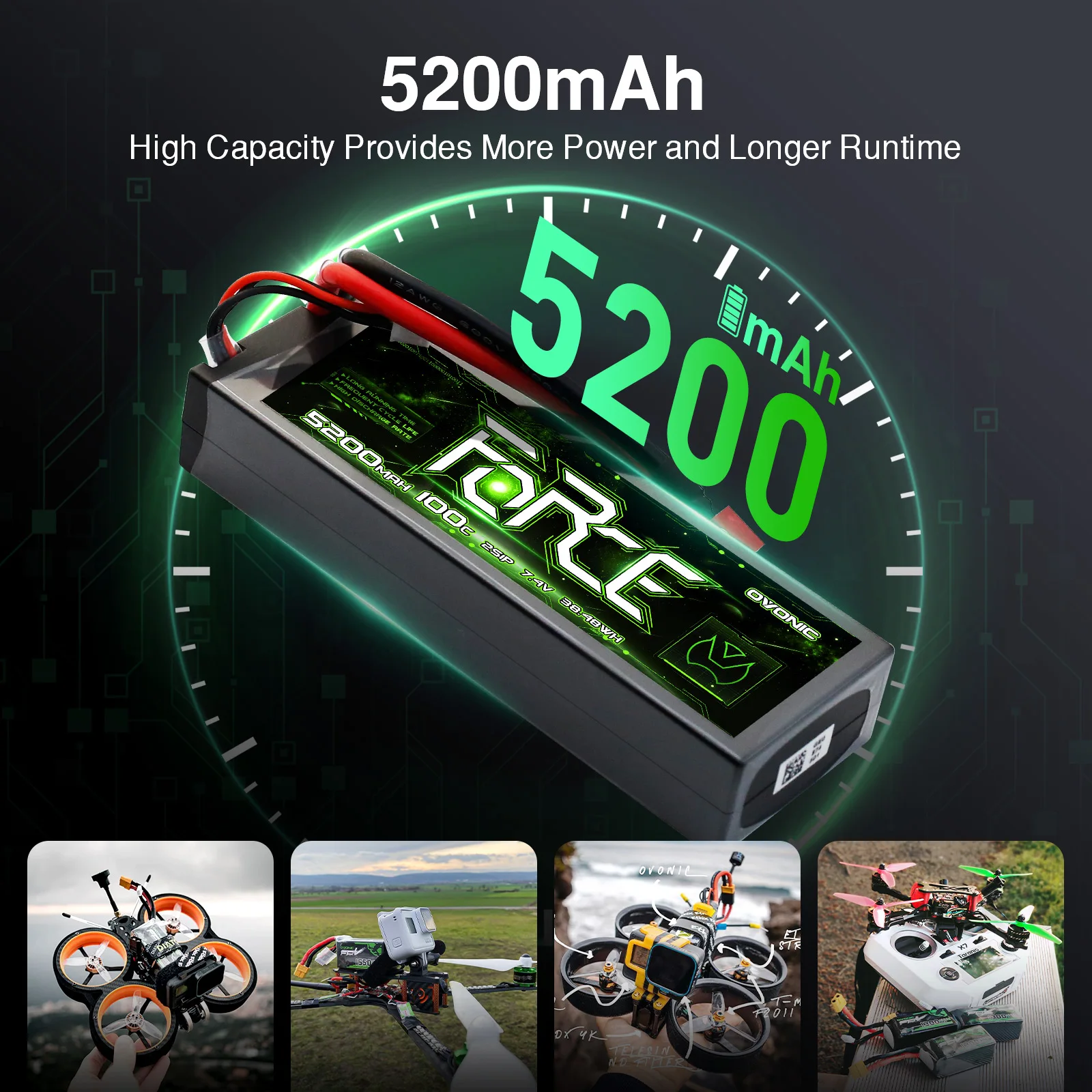 OVONIC Lipo Battery 7.4V 100C 5200mAh 2S Battery Dean-Style T Connector with Lipo Voltage Checker - view 5