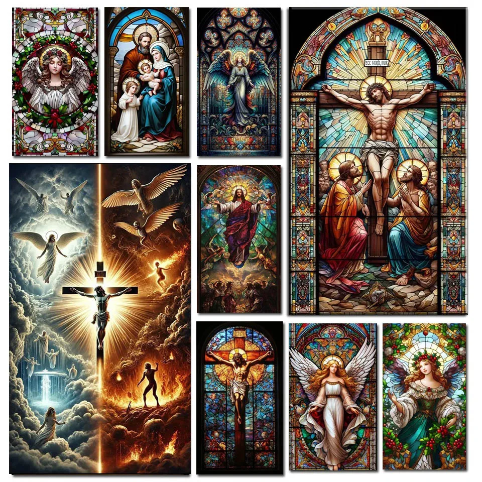 

Easter Gift Large Diamond Painting Kit Jesus Cross Religious Angel Mary Diamond Embroidery Handmade DIY Mosaic Home Decoration