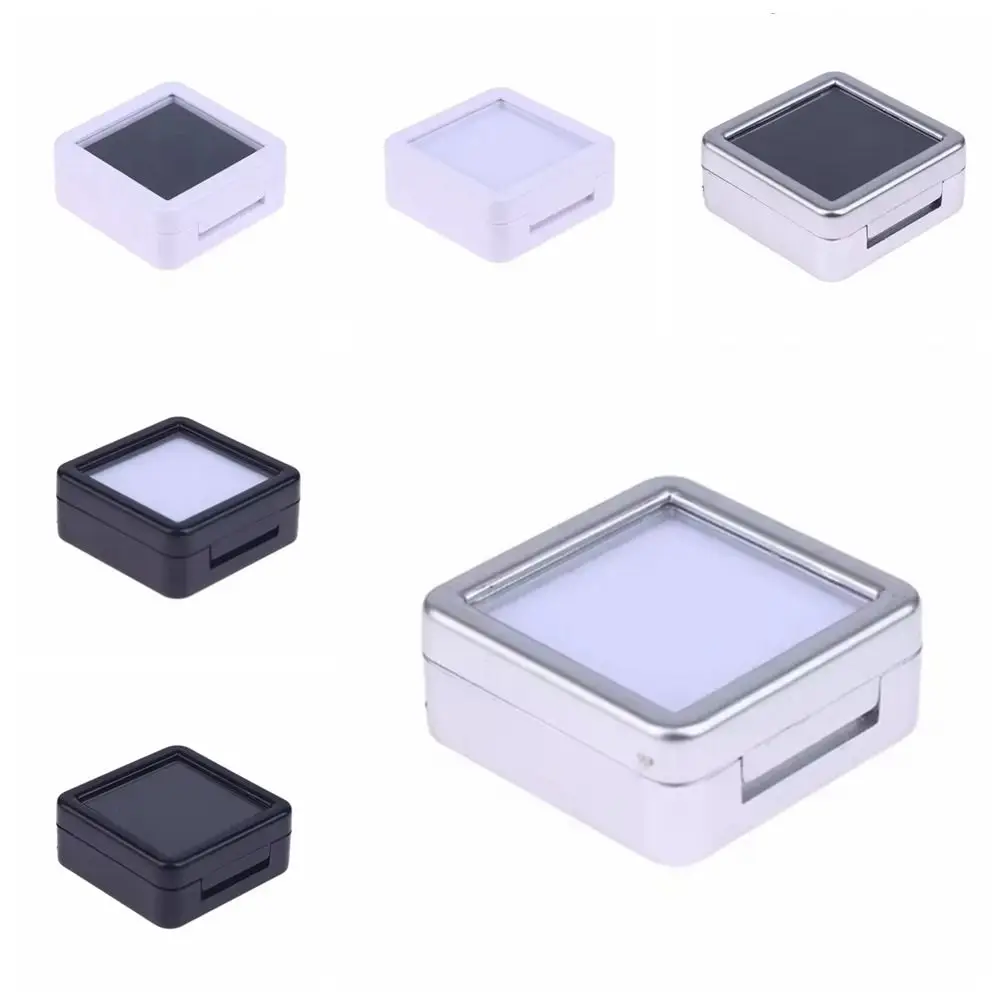 New Transparent Rhinestone Jar Box Acrylic Black Crystal Display Case Flip Lid White Jewelry Show Organizer