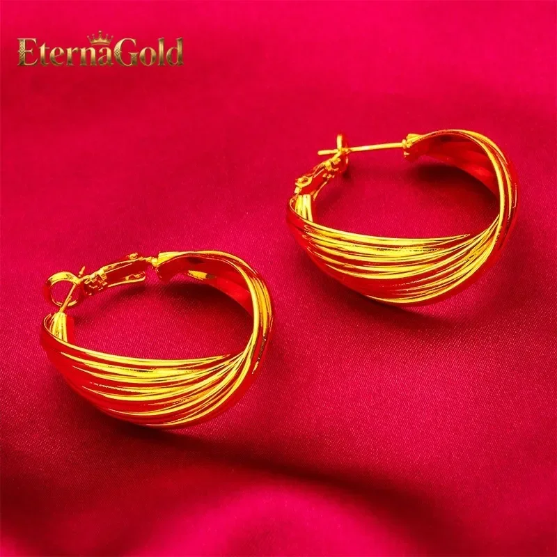 

EternaGold Twisted Hoop Earrings for Women, 24K Gold, AU999 | Hand-twisted polished hoops, elegant for daily wear.