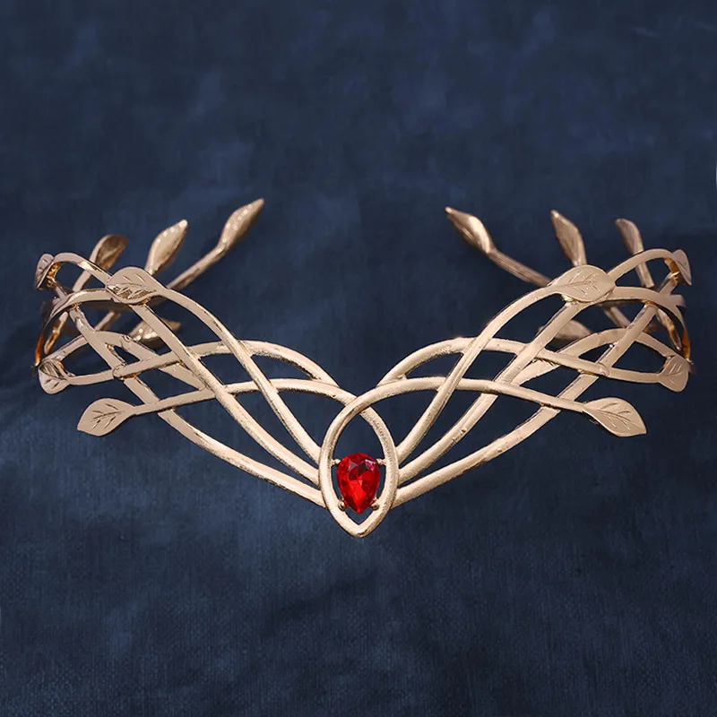 Goddess Cosplay Forehead Round Elves Crowns Tiara Women Man Vintage Leaf Headband Bridal Hair Accessories Crown Wedding Headwear image 2