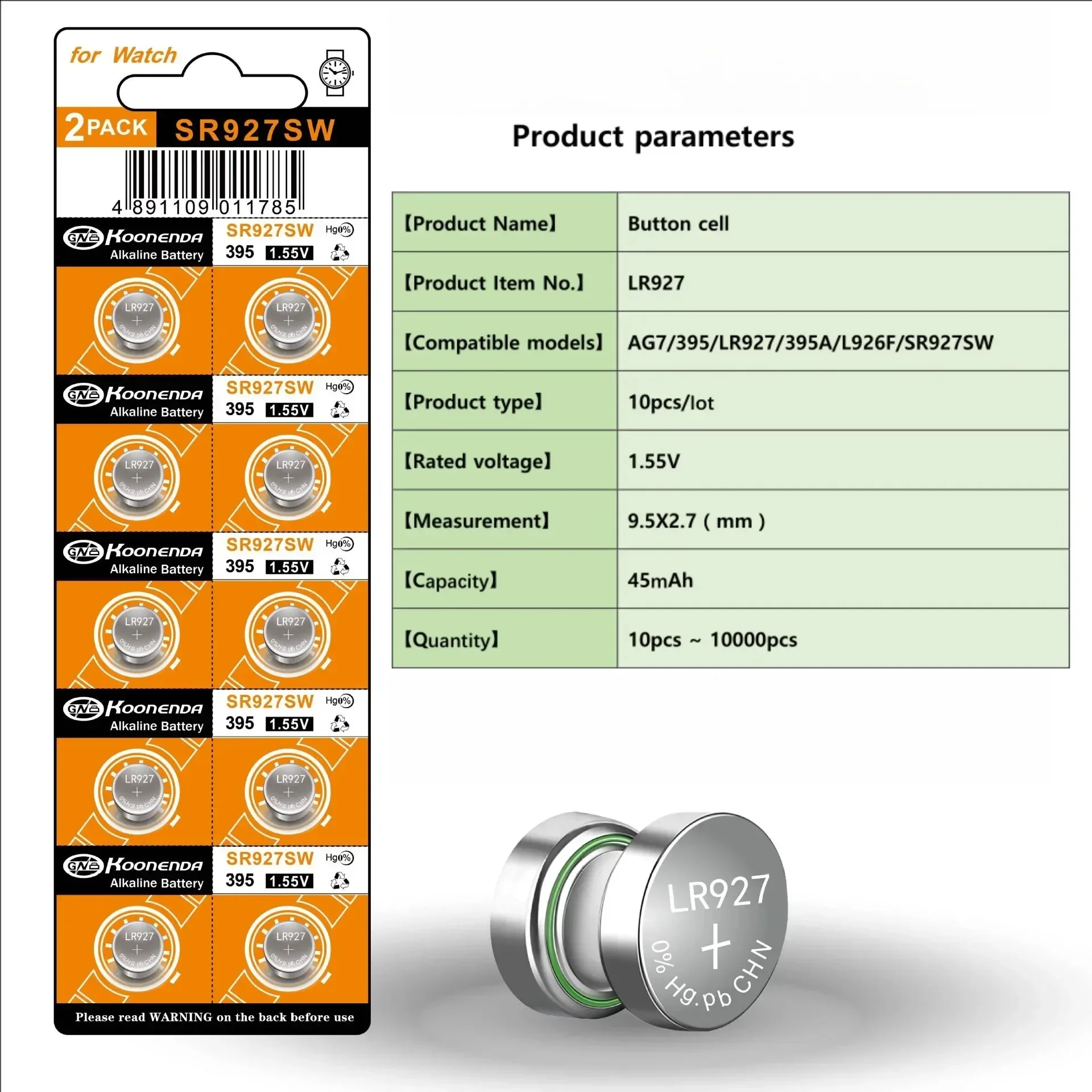 10-70pcs AG7 Alkaline Button Cell Battery 1.5V  LR927 LR57 SR927SW 399 GR927 G7 Watch Toys Remotes Cameras High Capacity