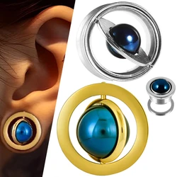 1PC Stainless Steel Blue Planet Ear Plugs Expanders Piercing Screw Ear Gauges Earring Gauges Stretchers Body Piercing Jewelry