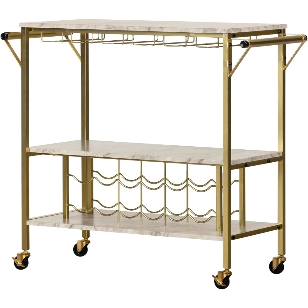 

Барная тележка South Shore Maliza для хранения бутылок и полка для бокалов из искусственного мрамора и золота