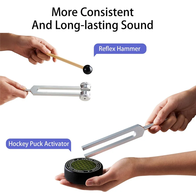 

AS98-Tuning Forks For Healing Set, 128Hz, 136.1Hz, 256Hz, 384Hz,With Hockey Puck Activator , For Chakras, Sound Therapy