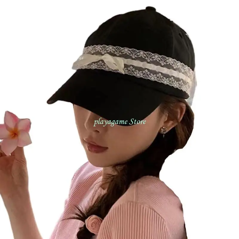 Y88A Balletcore Bow تنفس قبعة بيسبول فتاة Lacework قبعة النشاط في الهواء الطلق
