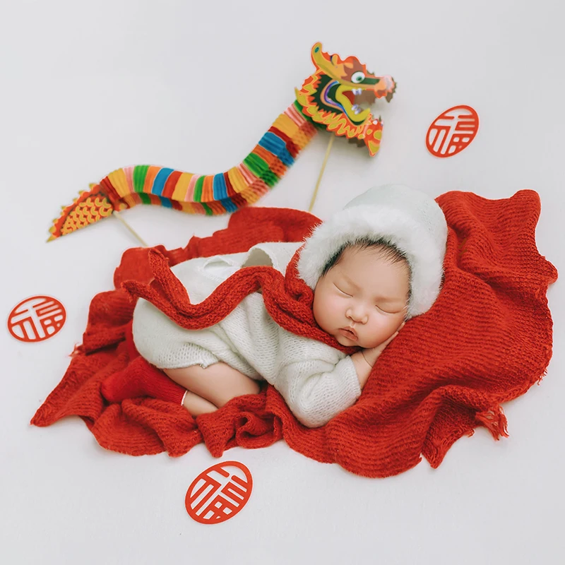 Newborn Photography Clothes New Year Outfit Themed Hat Bodysuit Scarf 3pcs/Set Colorful Dragon Photo Prop Baby Festival Clothing