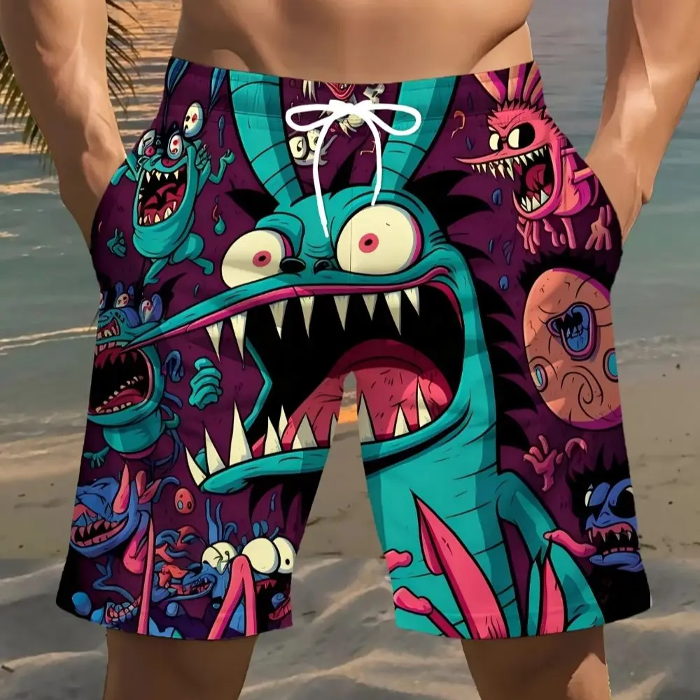 Celana Pendek Pantai Cetak Fashion Pria Baru 2025 Pakaian Nyaman Musim Panas Kasual Ringan Cetak Kartun Bola Basket Berkemah Gym Berenang