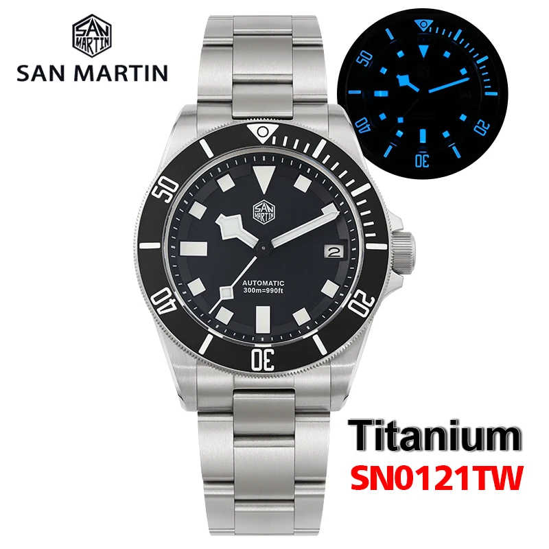 

Watchdives X San Martin Titanium Diving Watch SN0121T Sapphire NH35 Automatic Ceramic Bezel 30Bar BGW-9 Luminous 39mm Wristwatch