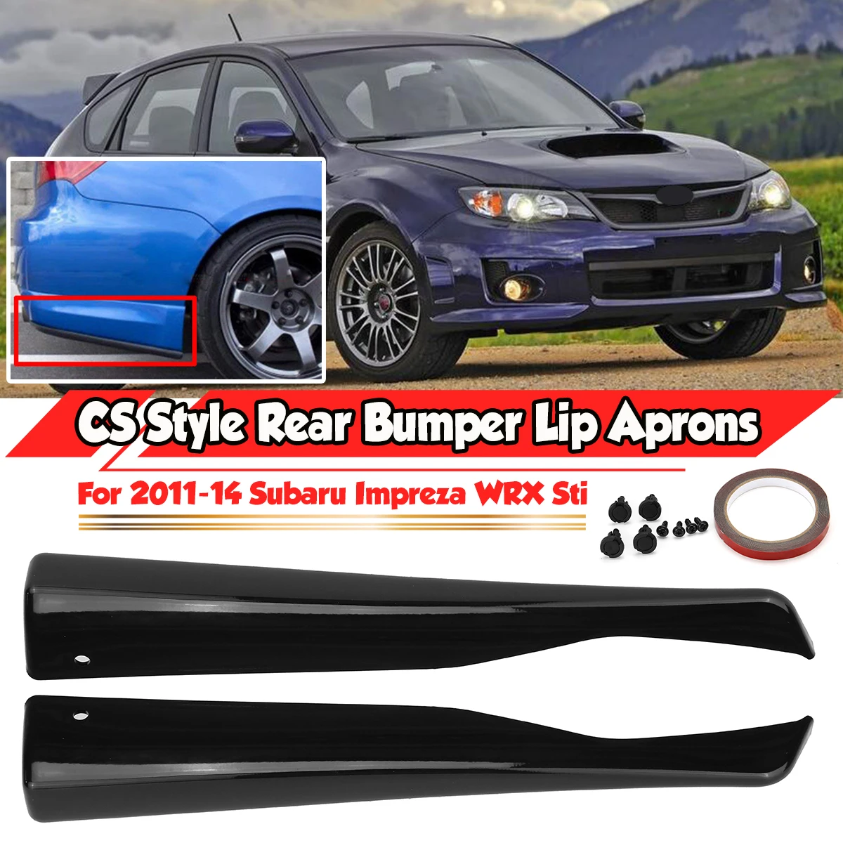 Car Rear Bumper Lip Diffuser Aprons Spats Splitters Cover Trim Black For Subaru Impreza WRX Sti CS Style 2011-2014