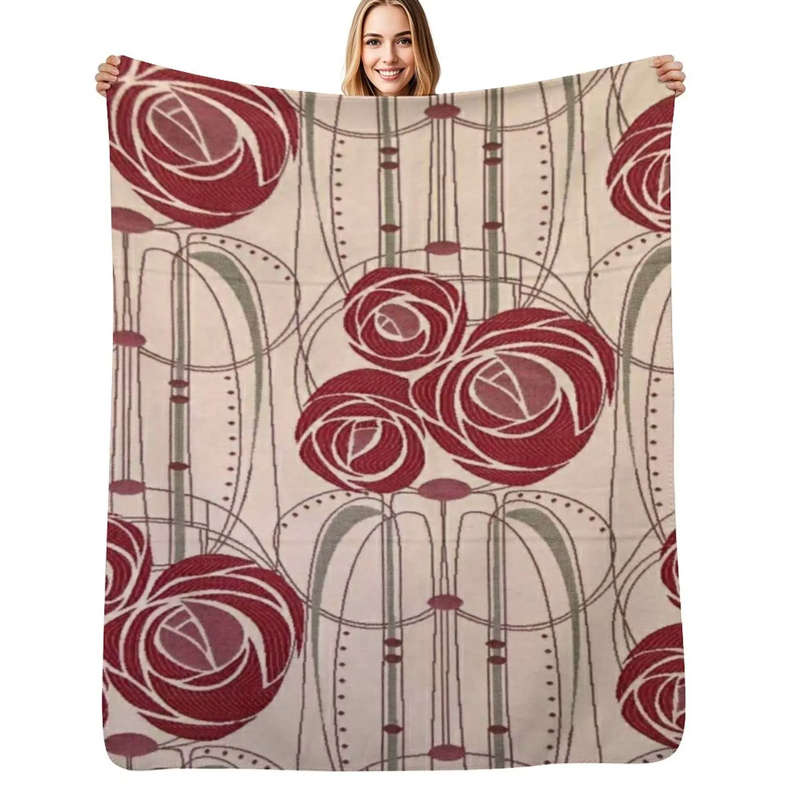 Charles Rennie Mackintosh roses,Mackintosh abstract rose Throw Blanket Outdoor Soft Blanket for Picnic Beach Camping